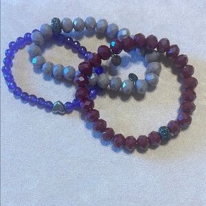 Vibrant Red and Purple Beaded Bracelet Set